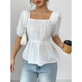 Nova Blusa de Verão para Mulheres, com Estilo de Comutação e Elegância, Top de Blusa com Decote Quadrado, Laço nas Costas, Design Vazado e Bainha Solta.