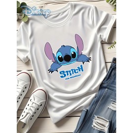 Série Disney Stitch, Camiseta de Gola Redonda para Mulheres e Homens, 180G, Design Respirável, para, Adequado para Festas de Dia dos Namorados, Tenha Cuidado
