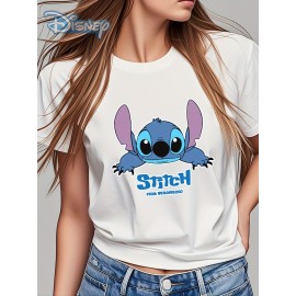 Série Disney Stitch, Camiseta de Gola Redonda para Mulheres e Homens, 180G, Design Respirável, para, Adequado para Festas de Dia dos Namorados, Tenha Cuidado