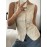 Blusa Geométrica Sem Mangas para Mulheres - Camisa Slim Fit Elástica de Botões Únicos, Top Semi-Transparente com Gola Aberta para o Verão, Elegante Casual & Escritório, Lavável à Máquina Estilo Old Money, Tecido Sofisticado