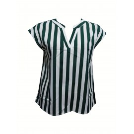 Nova Blusa Estampada Listrada Casual E Fashion Para Férias De Verão Para Senhoras