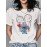 Camiseta Feminina de Algodão Puro Disney Stitch - Manga Curta com Estampa de Coração e Fogos de Artifício, Gola Redonda Branca, Top Casual para Verão e Praia, Lavagem Manual, Moda Férias, Estampa Divertida, Leve, Roupa Licenciada, Para Amantes da Moda