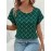 Blusa Feminina Casual Elegante de Manga Curta - Estampa Diamante Verde e Dourado, Gola Redonda, Lavável à Máquina para Moda Primavera/Verão