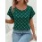 Blusa Feminina Casual Elegante de Manga Curta - Estampa Diamante Verde e Dourado, Gola Redonda, Lavável à Máquina para Moda Primavera/Verão