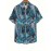 Camisa Feminina com Estampa de Folhas Tropicais - Azul Vibrante e Rosa, Manga Curta para Praia, Tecido Leve e Não Elástico, Ideal para Primavera e Verão, Roupas Casuais