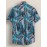 Camisa Feminina com Estampa de Folhas Tropicais - Azul Vibrante e Rosa, Manga Curta para Praia, Tecido Leve e Não Elástico, Ideal para Primavera e Verão, Roupas Casuais