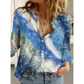 Blusa Feminina Elegante de Manga Longa - Top Formal e Casual para Escritório e Festas, Lavável à Máquina em Azul/Branco/Verde-Azulado/Cinza/Preta, Tecido Opaco, Design V-neck, Material Durável, Estampa Versátil, Roupa Profissional para Mulheres