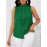 Blusa elegante de manga sem mangas com folhos verdes para mulheres - Top de pescoço redondo de cor sólida versátil, perfeito para o verão, de casual a formal, top de verão casual | Blusa de manga folgada | Tecido de textura suave