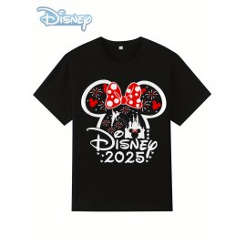 Camiseta Oficial Disney Minnie Mouse Feminina - Algodão Macio com Laço Vermelho e Estampa de Cogumelo - Roupa Leve para Festas, Presente de Aniversário, Moda Casual Verão, Tecido Respirável, Merchandise Oficial da Disney para Adultos