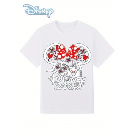 Camiseta Oficial Disney Minnie Mouse Feminina - Algodão Macio com Laço Vermelho e Estampa de Cogumelo - Roupa Leve para Festas, Presente de Aniversário, Moda Casual Verão, Tecido Respirável, Merchandise Oficial da Disney para Adultos