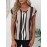 Blusa de gola V a rayas com bloco de cor, blusa elegante de manga curta para a primavera e o verão, roupa de mulher