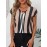 Blusa de gola V a rayas com bloco de cor, blusa elegante de manga curta para a primavera e o verão, roupa de mulher