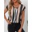 Blusa de gola V a rayas com bloco de cor, blusa elegante de manga curta para a primavera e o verão, roupa de mulher