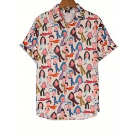 Camiseta Feminina de Manga Curta Streetwear - Estampa Vibrante de Personagem Cartoon, Blusa Casual com Gola em Poliéster para Primavera/Verão, Material Opaco e Design Divertido, Moda Adulto, Roupas de Verão