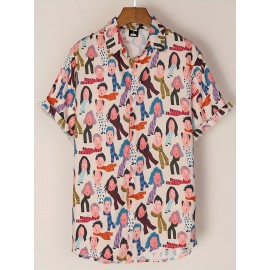 Camiseta Feminina de Manga Curta Streetwear - Estampa Vibrante de Personagem Cartoon, Blusa Casual com Gola em Poliéster para Primavera/Verão, Material Opaco e Design Divertido, Moda Adulto, Roupas de Verão