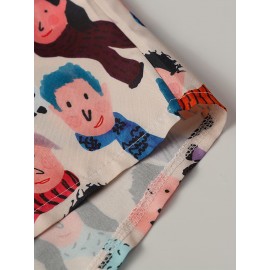 Camiseta Feminina de Manga Curta Streetwear - Estampa Vibrante de Personagem Cartoon, Blusa Casual com Gola em Poliéster para Primavera/Verão, Material Opaco e Design Divertido, Moda Adulto, Roupas de Verão