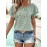 Blusa de verão feminina com estampa floral de dupla manga - Gola redonda casual, manga curta, camisa de poliéster leve para piscina e vestuário casual, blusa de senhora