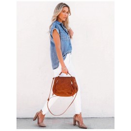 Jaqueta Jeans Azul Claro Feminina - Elegante Manga Curta com Bolsos Duplos, Abotoadura na Frente, Detalhe de Aba, Mistura, Roupa Externa de Verão para Looks Casuais ou Formais, Jaqueta Jeans de Manga Curta
