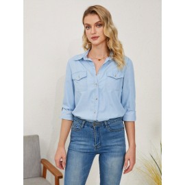 Lapela feminina de lapela única de denim de manga comprida - Moda casual de rua feminina de primavera e outono de denim de lapela única de manga comprida