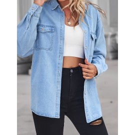 Camisa Jeans Feminina Casual em Azul Claro Confortável e Ajustada, com Design Estiloso - Nova Camisa de Denim de Alta Qualidade para Ocasiões Casuais e Versátil para Looks Informais