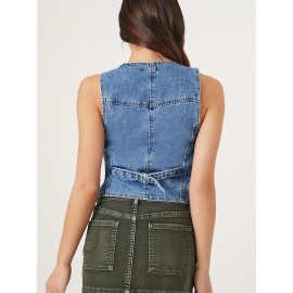 Vestido de denim sem mangas com botões no pescoço, estilo Y2K para o verão, ideal para sair e usar na rua.