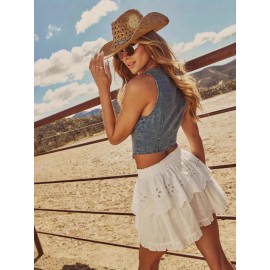 Novo Estilo Colete de Denim Feminino - Top Sem Mangas com Zíper Frontal em V, Preto Sólido Não Elástico Lavável na Máquina, Moda Casual Primavera/Verão, Design Decote em V, Detalhe Elegante com Zíper