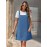 Vestido de Denim Vintage Sem Mangas para Mulheres - Corte Solto com Bolsos Laterais, Alças Ajustáveis & Acabamento em Renda, Vestuário Casual de Verão Lavável à Máquina, Vestidos de Denim, Moda do Dia a Dia, Design Clássico com Cinco Bolsos