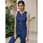 Vestido de Ganga Feminino Ajustado - Top Sem Mangas com Botões e Decote em V para Primavera, Verão & Outono, Estilo Casual, Lavável à Máquina, Jeans Azul Claro, Perfeito para Encontros ao Ar Livre