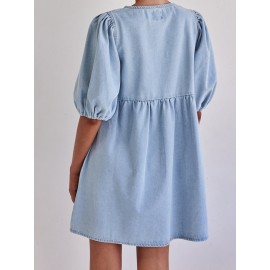 Vestido Leve Feminino de Verão - Fechamento com Amarração Frontal, Barra Flare para Festa ou Dia a Dia - Tecido Não Transparente e Fácil Cuidado - Roupas Prontas para Vestir, Mangas Bufantes, Material Médio Elasticidade