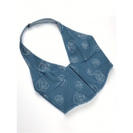 Vestido de Algodão sem Mangas com Decote em V Profundo e Ajuste Justo para Mulheres com Estampa Floral