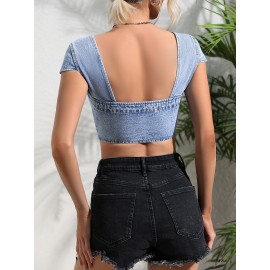 Blusas de ganga para mulheres - Nova blusa casual de cor sólida para a primavera e o verão