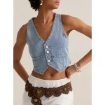 Coletes Leves Femininos de Denim - Top Sem Mangas com Fechamento em Botões, Peça Fácil de Combinar para Streetwear e Looks Casuais - Jaqueta Lavável à Máquina Não Transparente, Design Frontal com Botões, Construção Durável, Guarda-Roupa de Verão