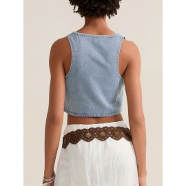 Coletes Leves Femininos de Denim - Top Sem Mangas com Fechamento em Botões, Peça Fácil de Combinar para Streetwear e Looks Casuais - Jaqueta Lavável à Máquina Não Transparente, Design Frontal com Botões, Construção Durável, Guarda-Roupa de Verão