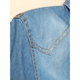 Blusa Feminina de Manga Longa com Estampa Jeans - Blusa com Botões e Punhos, Tecido Não Transparente para Looks Casuais e Formais - Lavável em Máquina, Top Versátil para Primavera/Verão, Material Durável, Design Moderno