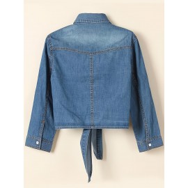 Blusa Feminina de Manga Longa com Estampa Jeans - Blusa com Botões e Punhos, Tecido Não Transparente para Looks Casuais e Formais - Lavável em Máquina, Top Versátil para Primavera/Verão, Material Durável, Design Moderno