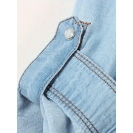Blusa Feminina de Manga Longa com Estampa Jeans - Blusa com Botões e Punhos, Tecido Não Transparente para Looks Casuais e Formais - Lavável em Máquina, Top Versátil para Primavera/Verão, Material Durável, Design Moderno