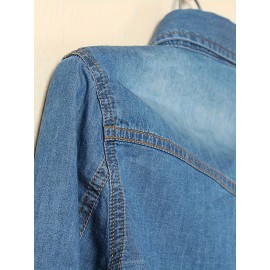 Blusa Feminina de Manga Longa com Estampa Jeans - Blusa com Botões e Punhos, Tecido Não Transparente para Looks Casuais e Formais - Lavável em Máquina, Top Versátil para Primavera/Verão, Material Durável, Design Moderno