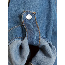 Blusa Feminina de Manga Longa com Estampa Jeans - Blusa com Botões e Punhos, Tecido Não Transparente para Looks Casuais e Formais - Lavável em Máquina, Top Versátil para Primavera/Verão, Material Durável, Design Moderno