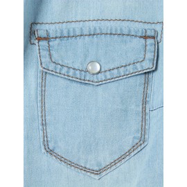 Blusa Feminina de Manga Longa com Estampa Jeans - Blusa com Botões e Punhos, Tecido Não Transparente para Looks Casuais e Formais - Lavável em Máquina, Top Versátil para Primavera/Verão, Material Durável, Design Moderno