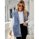 Top de Denim sem mangas com capuz e bolsos