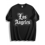 Camiseta Masculina Estampa Los Angeles Font Gótica - Branca, Casual Streetwear Essencial para o Verão, Corte Regular Lavável na Máquina, Camiseta Goth, Roupa Urbana, Tecido Respirável e Durável