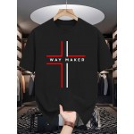 Camiseta Masculina WAY MAKER com Estampa Gráfica de Manga Curta - Design da Cruz Vermelha, Gola Careca em Algodão Preto, Ajuste Regular para Verão Casual para Jovens e Adultos
