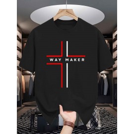 Camiseta Masculina WAY MAKER com Estampa Gráfica de Manga Curta - Design da Cruz Vermelha, Gola Careca em Algodão Preto, Ajuste Regular para Verão Casual para Jovens e Adultos