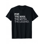 Camiseta legal para pai, pai e avô - T-shirt Pop The Man The Myth - Camiseta de manga curta de algodão puro - Gola redonda macia e respirável - Visual casual diário