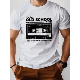 T-shirt masculina estampada na moda, corte simples com destaque de masculinidade, material de algodão puro, cor sólida calma e combinação de impressão dinâmica, confortável e respirável, essencial clássico de verão.
