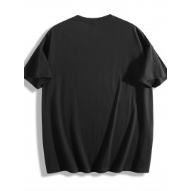 T-shirt masculina estampada na moda, corte simples com destaque de masculinidade, material de algodão puro, cor sólida calma e combinação de impressão dinâmica, confortável e respirável, essencial clássico de verão.