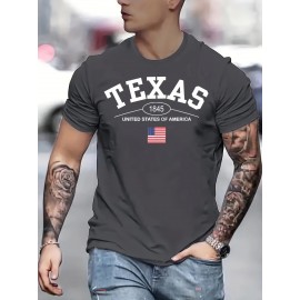 Camiseta Masculina de Manga Curta com Gráfico do Texas, Azul Marinho com Estampa em Negrito 