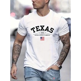 Camiseta Masculina de Manga Curta com Gráfico do Texas, Azul Marinho com Estampa em Negrito 