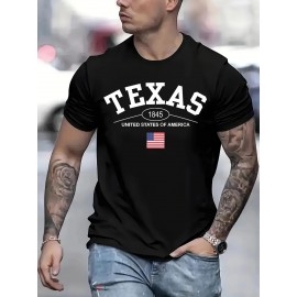 Camiseta Masculina de Manga Curta com Gráfico do Texas, Azul Marinho com Estampa em Negrito 