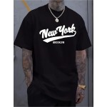 T-shirt gráfica de Brooklyn para homem - 180g de algodão macio, decote redondo, estilo urbano, preto com estampa branca, t-shirt casual de verão, roupa casual | Camisa com estampa ousada | Camisa de textura macia